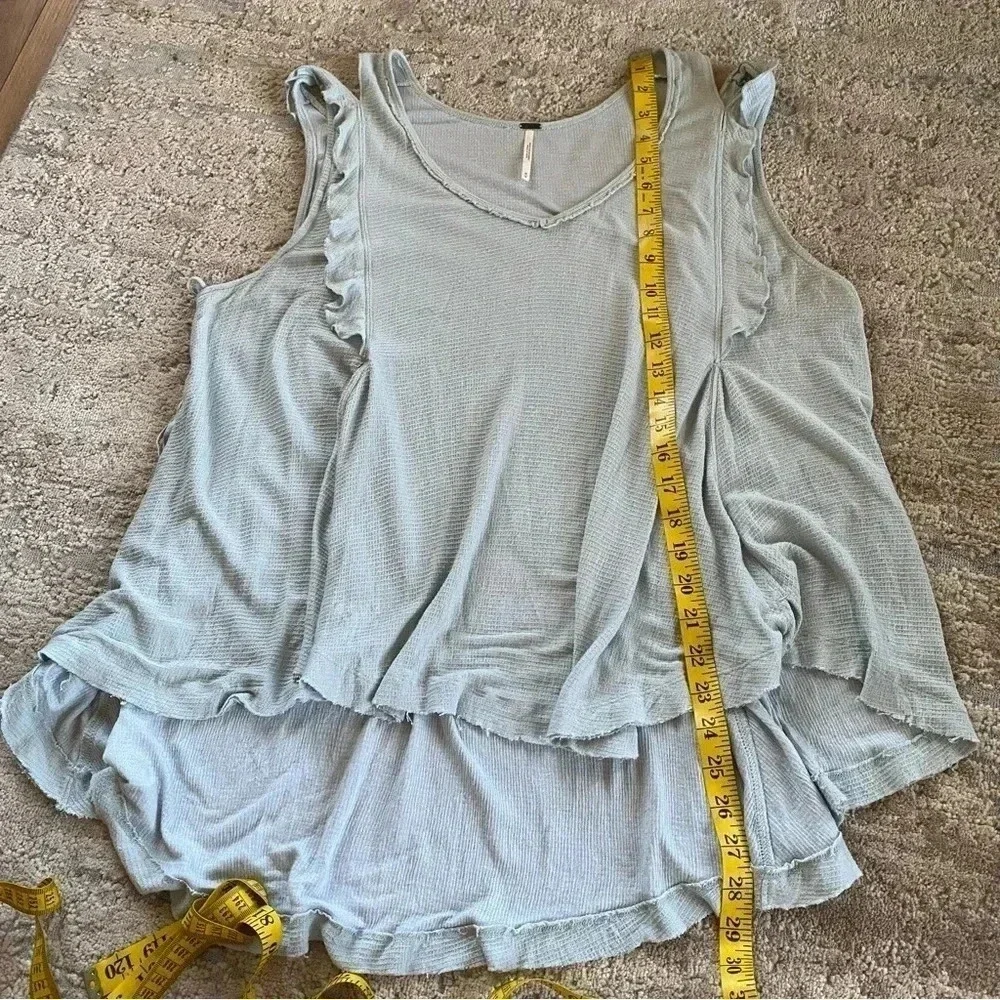 Free People Textured High Low Tank Tunic Sleeveless Cold Shoulder Blue Top: Med
